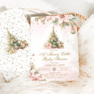 En Merry Little babydusch Rosa guld jul Inbjudningar
