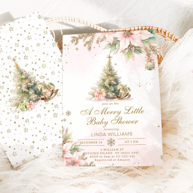 En Merry Little babydusch Rosa guld jul Inbjudningar (Skapare uppladdad)