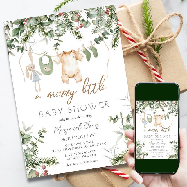 En Merry Little | Boho Winter Boy Shower Inbjudningar (Skapare uppladdad)