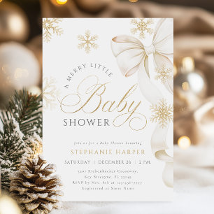 En Merry Little Guld Bow Baby Shower Inbjudningar