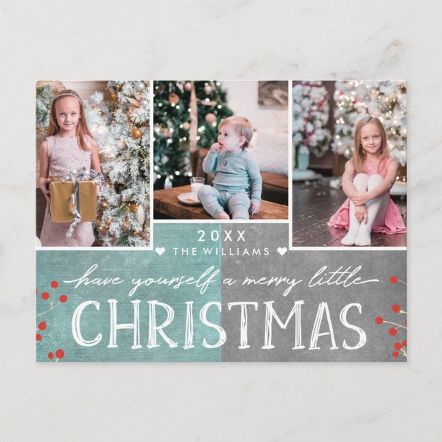 En Merry Little jul Family Photo Collage Helg Vykort (Framsida)