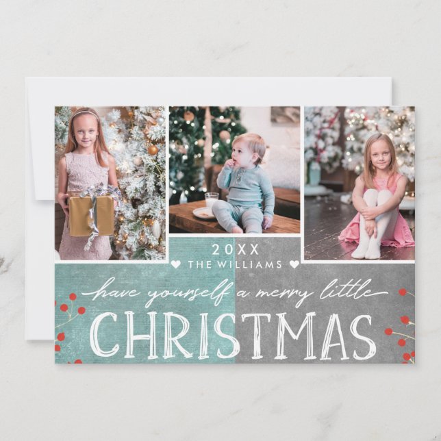 En Merry Little jul Family Photo Collage Julkort (Framsida)