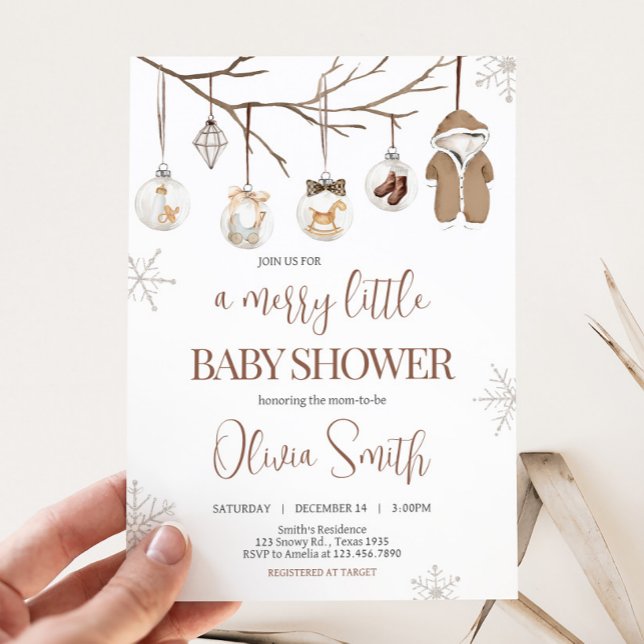 En Merry Little Winter-julskuva Inbjudningar (Merry Little Baby Shower Invitation
)