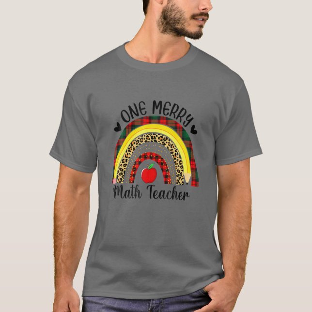 En Merry Math Teacher Funny jul Rainbow Leo T Shirt (Framsida)