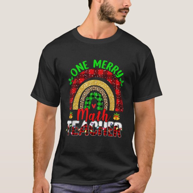 En Merry Math Teacher Leopard Rainbow jul T Shirt (Framsida)