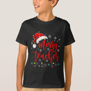 En Merry Teacher Ljus Red Santa Hat Julafton-famil T Shirt