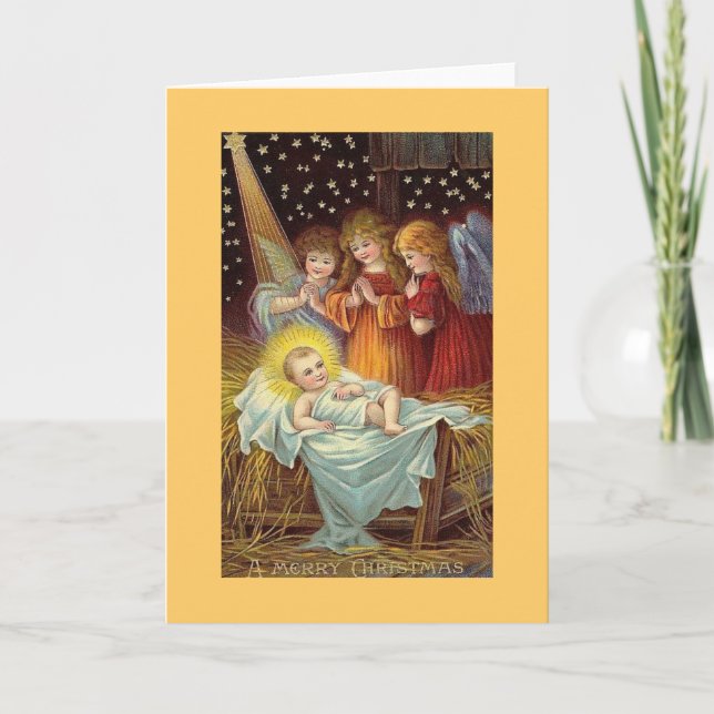 En Mery julänglar med babyen Jesus Helgkort (Framsida)