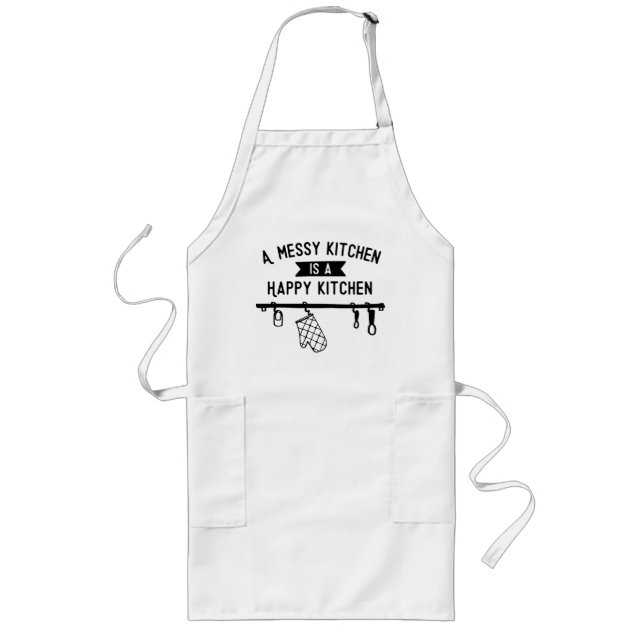 En Messy Kitchen är ett Lycklig Kitchen-gift Långt Förkläde (Framsidan)