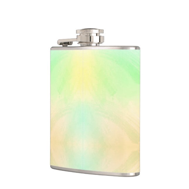 En metallhippflaska har en pastellfärgad gradient  fickplunta (Vänster)