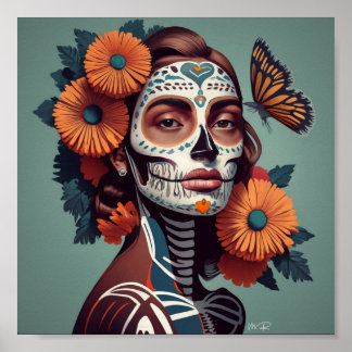 En mexikansk kvinna som firar Dia de Los Muertos Poster
