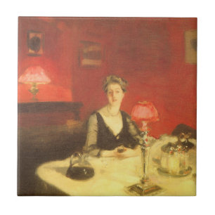 En middagsbords vid natt av John Singer Sargent Kakelplatta
