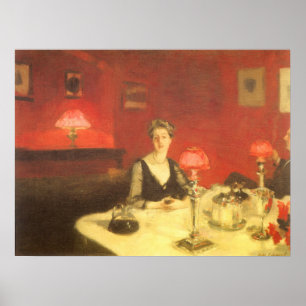 En middagsbords vid natt av John Singer Sargent Poster