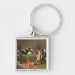 En midnatt modern konversation, c.1732 (olja kan fyrkantig silverfärgad nyckelring