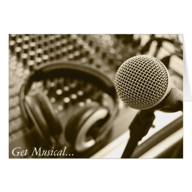 En mikrofon och hörlurar hälsningskort (Framsidan Horizontal)