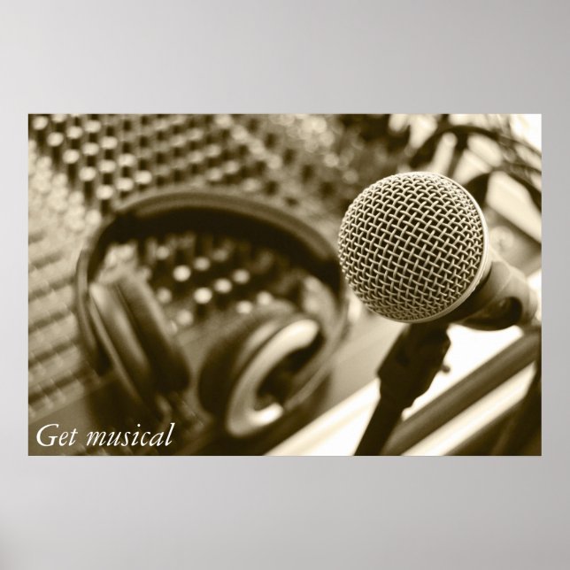 En mikrofon och hörlurar poster (Framsidan)
