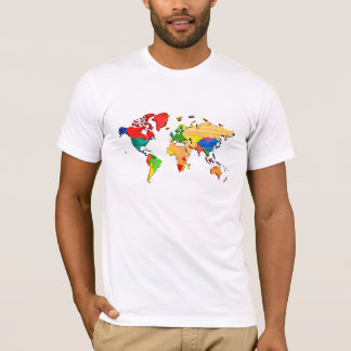En minimalistisk, färgstark världskarta t shirt