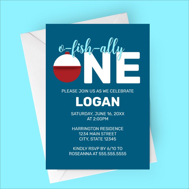 En minimalistisk Födelsedagsfest på o-Fish-ally Inbjudningar (O-Fish-Ally One | Fish Themed First Birthday Party Invitation | Minimalist and Modern)