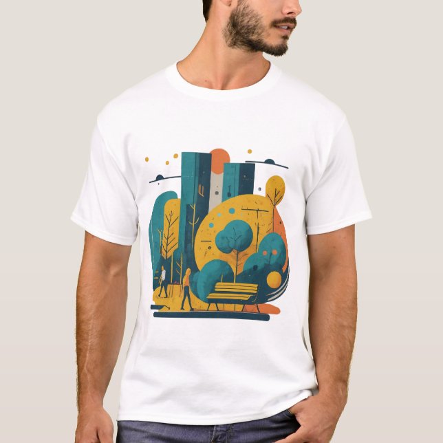 En minimalistisk rendering av vibrerande stadspark t shirt (Framsida)