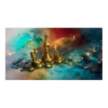 En modern abstrakt red teal guld chessboard figure