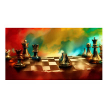 En modern abstrakt red teal guld chessboard figure
