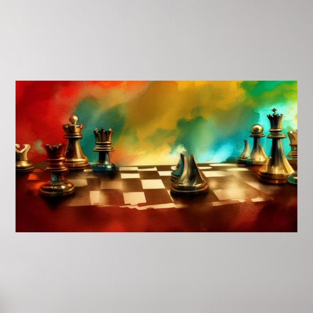 En modern abstrakt red teal guld chessboard figure poster (Framsidan)