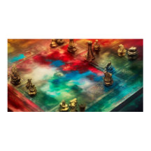 En modern abstrakt red teal guld chessboard figure