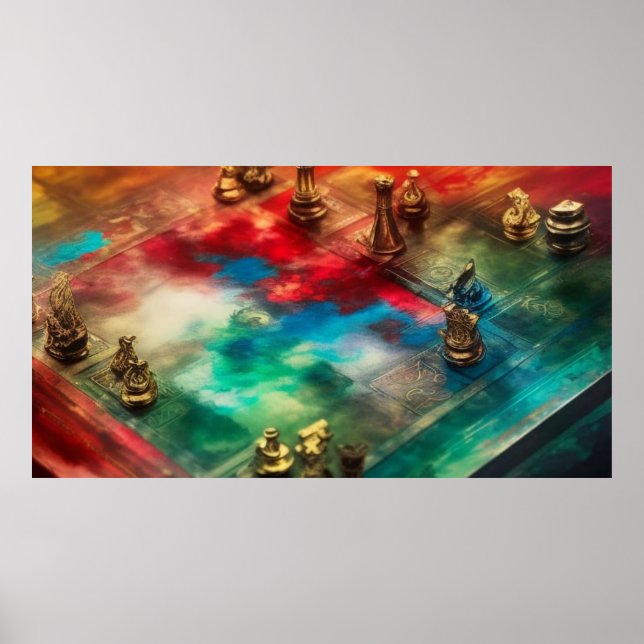 En modern abstrakt red teal guld chessboard figure poster (Framsidan)