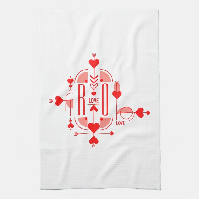 En modern och romantisk monogram-initital design kökshandduk (Vertikal)