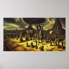En modern surrealistisk abstrakt chessboard figure poster