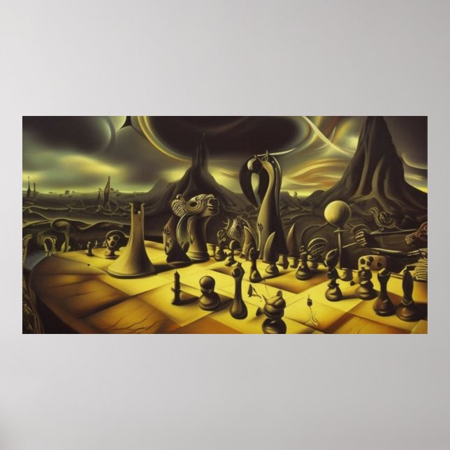 En modern surrealistisk abstrakt chessboard figure poster (Framsidan)