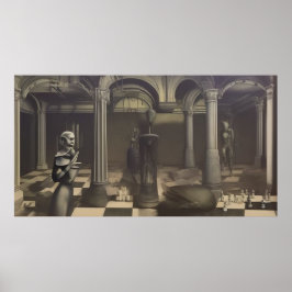 En modern surrealistisk abstrakt chessboard figure poster
