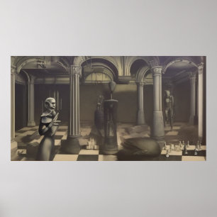En modern surrealistisk abstrakt chessboard figure poster