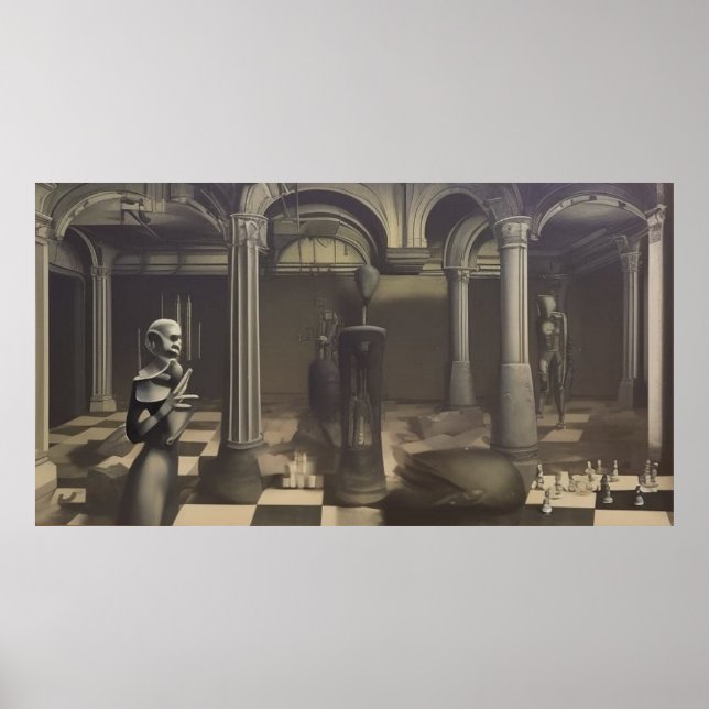 En modern surrealistisk abstrakt chessboard figure poster (Framsidan)