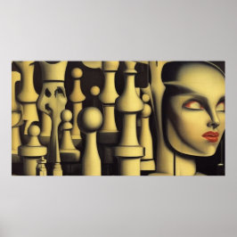 En modern surrealistisk abstrakt schess figurer poster