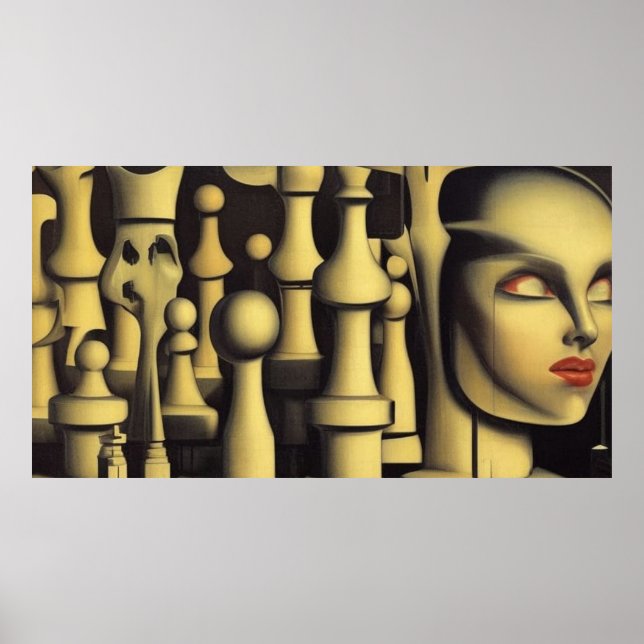 En modern surrealistisk abstrakt schess figurer poster (Framsidan)