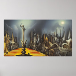 En modern surrealistisk contemporary för schackbrä poster