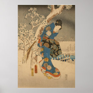 En modern version av sagan av Genji i snö scen Poster