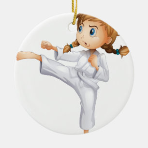 En modig flicka som gör karate julgransprydnad keramik