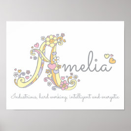 En monogramkonst Amelia Flickor i namn poster