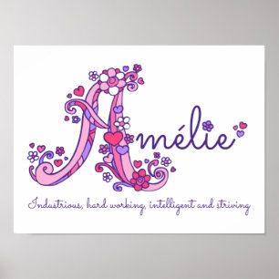 En monogramkonst Amélie flicknamn betydelse affisc Poster