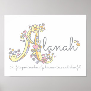 En monogramkonst som innebär att Alanah-flickorna Poster