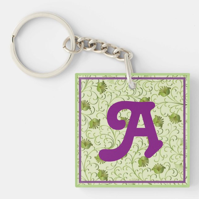 En-Monogrammed grön vår Keychain (Framsidan)