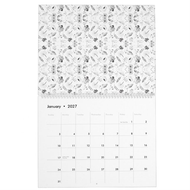 En monokrom design som visar en mängd av kalender (Jan 2027)