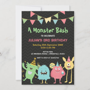 En monster Bash Kids Colorful Birthday Inbjudningar