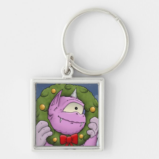 En Monster-jul-Miracle-nyckelkedja Fyrkantig Silverfärgad Nyckelring (Framsidan)