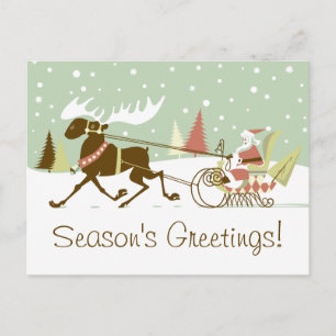 En Moose Open Sleigh Retro Jultomten jul Helg Vykort