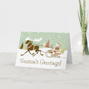 En Moose Open Sleigh Retro Jultomten jul Helgkort
