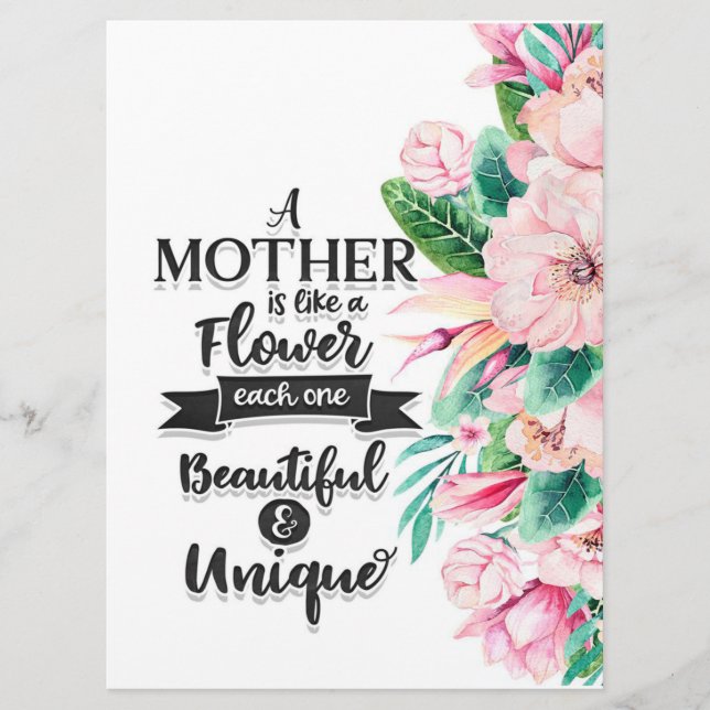 En Mor är som en blomstergåva, Mors dag-gåva Meny (Framsida)