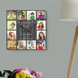 En morfars Laugh Quote 12 Photo Grått Wood Fyrkantig Klocka<br><div class="desc">Skapa din egen unika fotoklocka för morföräldrar med 12 av dina favoritfoton. barnbarn citat är tryckt i handskrivet manusskrivna skrivstipografi i elegant och lyder: "Ett barnbarns skratt är solsken i huset". Den här konstruktionen har en rustik träbakgrund i land i grått och svart. Den enkla rutnätsfotosamlingen i stil visningar bilderna...</div>