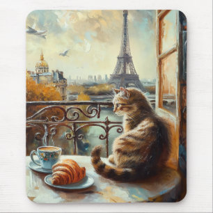 En morgon i Paris Ginger Cat på ett kafé Musmatta